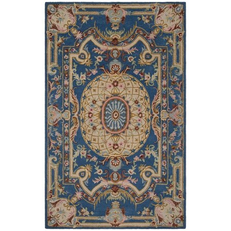 Safavieh 4 x 6 ft. Savonnerie Collection Traditional Rectangle Hand Tufted Rug, Blue & Ivory SAV120M-4
